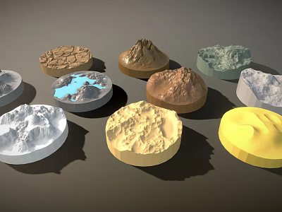 Garden Landscape Featuring Circular Landform Models With Various Colors And Textured Mountain Water Details 3d model