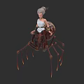White Haired Female Character Riding Mechanical Spider With Red And Brown Legs