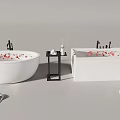 Luxurious White Round And Rectangular Bathtubs With Red Petals Scented Candles And Slippers 3d model