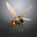Realistic Wasp With Yellow And Black Body Large Eyes Transparent Wings On Dark Background