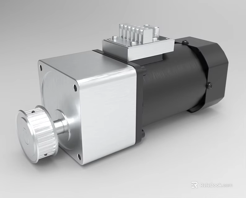 Industrial Gear Motor With Silver Black Metal Housing Control Knob And Top Connector 3d model 