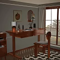 Cozy Home Study Room With Wooden Desk Chair Table Lamp And Decorations