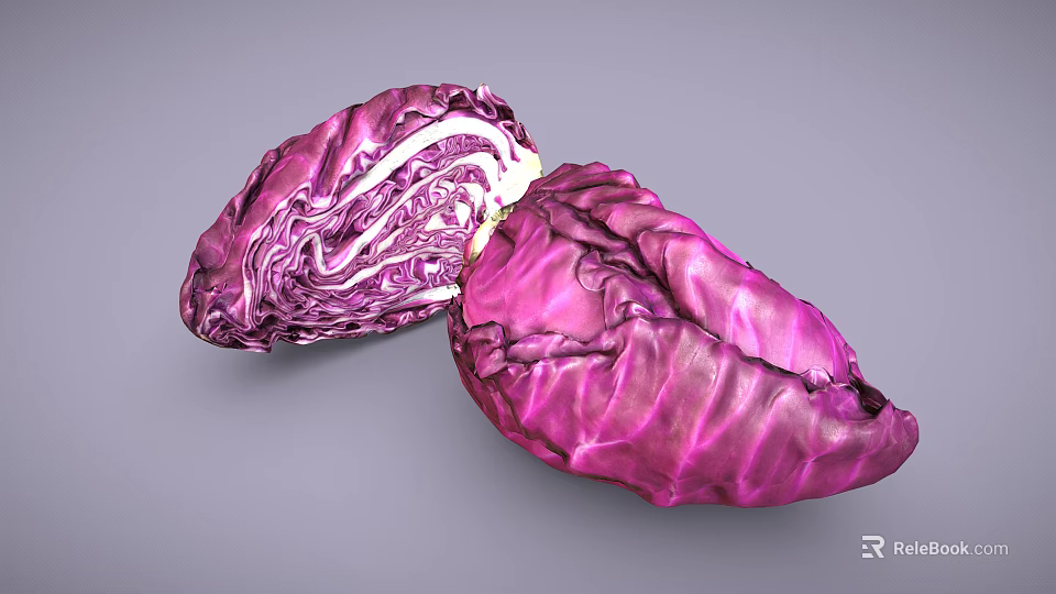 Two Fresh Red Cabbages One Sliced Open Showing Inner Texture 3d model 