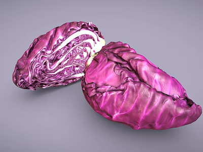 Two Fresh Red Cabbages One Sliced Open Showing Inner Texture 3d model