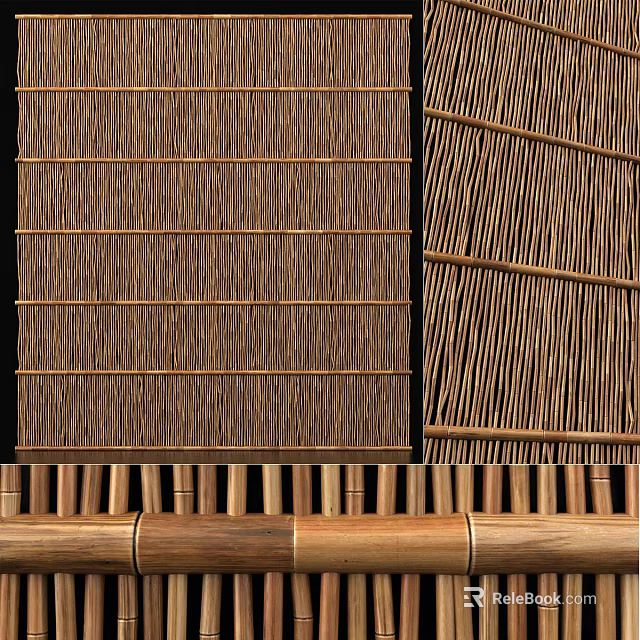 Traditional Woven Bamboo Screen With Natural Slats And Brown Texture 3d model 