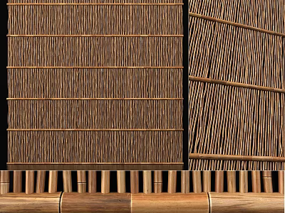Traditional Woven Bamboo Screen With Natural Slats And Brown Texture 3d model