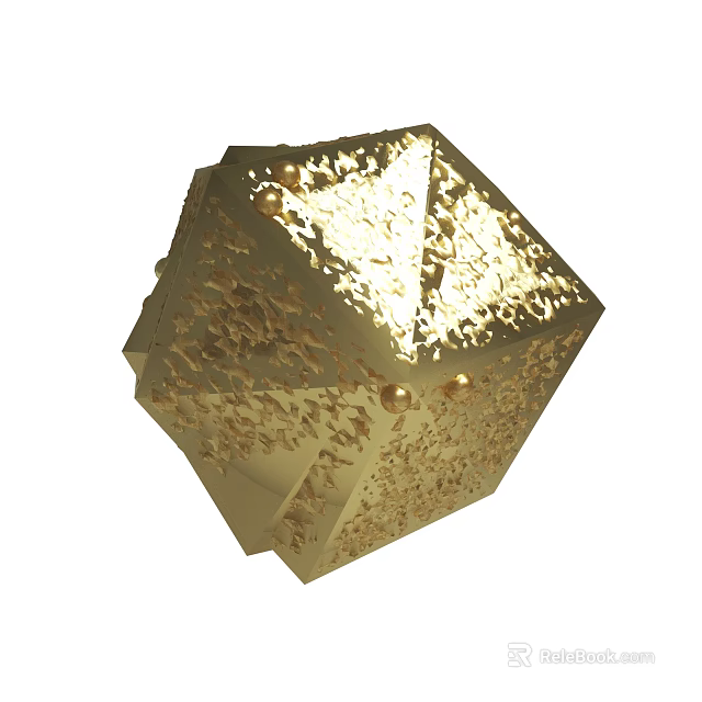 Shiny Golden Decorative Polyhedron With Intricate Textured Surface And Ornamental Beads 3d model 