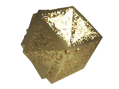 Shiny Golden Decorative Polyhedron With Intricate Textured Surface And Ornamental Beads 3d model