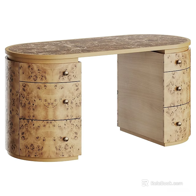 Wooden Desk With Decorative Design Patterned Surface And Drawers In Elegant Vintage Style 3d model 