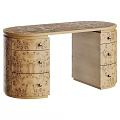 Wooden Desk With Decorative Design Patterned Surface And Drawers In Elegant Vintage Style