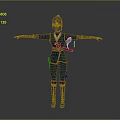 3D Ninja Character In Blue Red Outfit With Mask And Waist Weapon Arms Outstretched