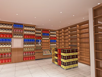Tobacco and Liquor Store Interior With Shelves Displaying Wine Tobacco and Various Products 3d model