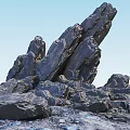 Natural Stone And Wood Pile With Rough Textures Against Clear Blue Sky