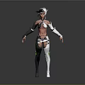 3D Female Character With Short Hair Futuristic Outfit Mechanical Arms And Leg Armor