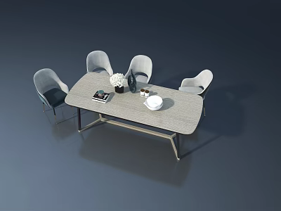 Modern Minimalist Dining Room Swing Door With Gray Table And Chairs 3d model