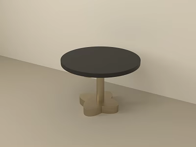 Modern Sleek Black Round Side Table With Golden Petal Shaped Base 3d model