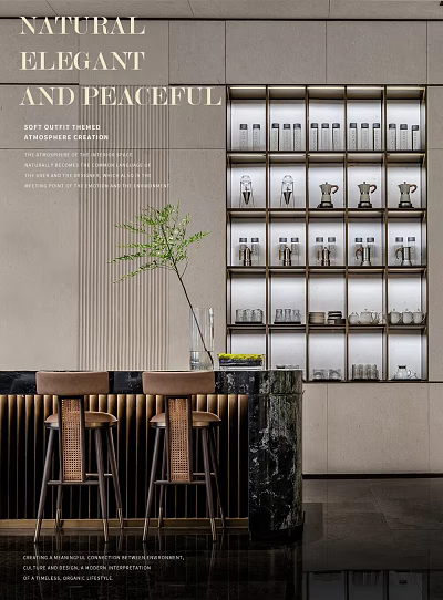 Elegant Modern Bar Interior With Marble Counter Stools Glassware Shelves And Decorative Plant 3d model