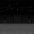 Empty Indoor Warehouse Space Featuring Black Ceiling Many Lights Dark Walls And Gray Concrete Floor 3d model