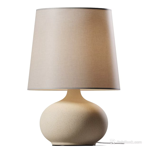 Modern Minimalist Table Lamp With Beige Fabric Shade And Round Base 3d model 