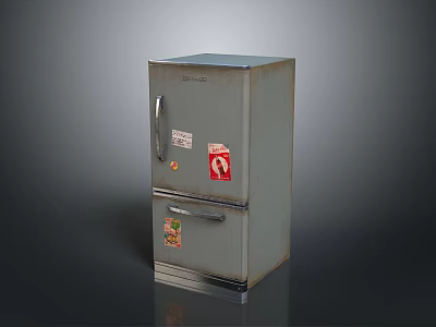 Vintage Computer Tower With Metal Finish And Decorative Stickers 3d model