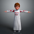 3D Animated Game Movie Character Boy In White Robe With Red Patterns And East Village Text