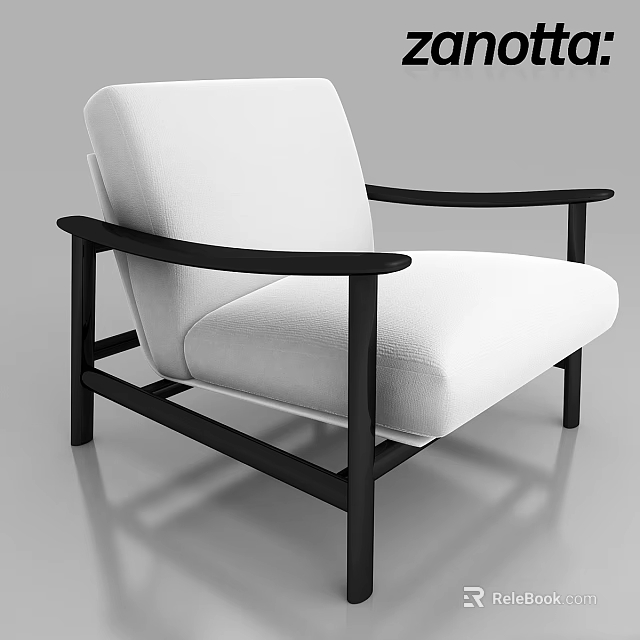 Modern Leisure Chair With White Cushion And Black Frame Armrests Design 3d model 