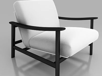 Modern Leisure Chair With White Cushion And Black Frame Armrests Design 3d model