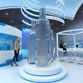 Modern Exhibition Booth with ZILMAC TKV Illuminated Canopy Glass Structure and Digital Screens