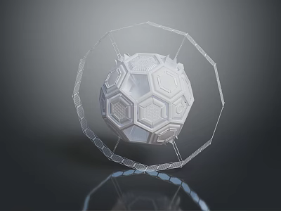 White Spherical Tech Device With Hexagonal Structure And Transparent Frame 3d model