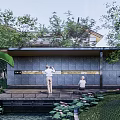 Traditional Chinese Garden Landscape With Pond Rocks Trees And Classic Architecture