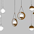 Modern Stylish Pendant Lights With Spherical And Circular Metal Frames Hanging In Gray Background
