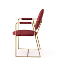 Modern Red Velvet Armchair With Round Back And Gold Metal Frame