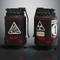 Tactical Military Grenade Weapons With Black Red Stripes Warning Symbols Caution Labels And Pull Rings
