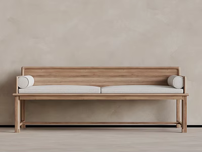 Modern Wooden Daybed Interior With Linen Cushions And Armrest Design 3d model