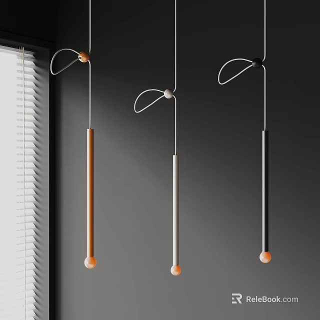 Modern Multi Colored Pendant Lights With Curved Metal Frame And Spherical Bulbs For Interior Design 3d model 