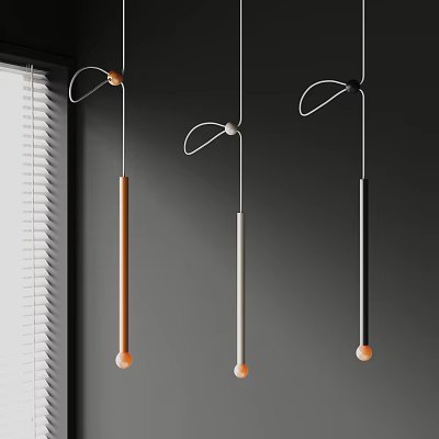 Modern Multi Colored Pendant Lights With Curved Metal Frame And Spherical Bulbs For Interior Design 3d model