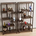 Wooden Curio Cabinets With Vases Figurines And Antique Ornaments In Home Interior