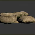 Three Brown Rice Bags With Green Marks One Open Revealing White Rice Grains Inside