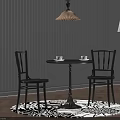 Cozy Indoor Nook With Round Table Two Black Chairs Vertical Blinds Wooden Floor Pendant Lamp