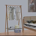 Wooden Clothes Rack With Hanging Dresses In Bedroom Setting Lower Shelf Folded Clothes Storage Box