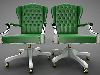 Green Tufted Office Chair With White Base Gold Casters And Armrests 3d model