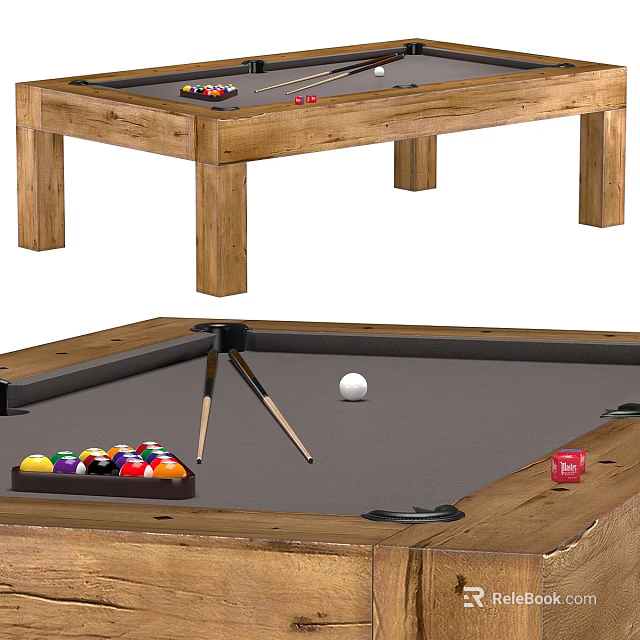 Wooden Billiard Table With Felt Surface Cues And Colorful Billiard Balls Accessories 3d model 