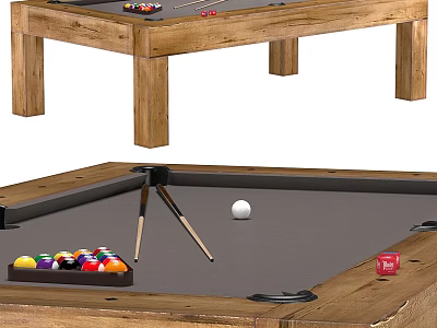 Wooden Billiard Table With Felt Surface Cues And Colorful Billiard Balls Accessories 3d model
