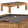 Wooden Billiard Table With Felt Surface Cues And Colorful Billiard Balls Accessories