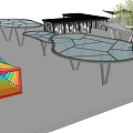 Modern Pergola With Glass Canopy And Metal Supports Near Building And Greenery Design
