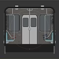 Subway Train Interior With Teal Seats Metal Handrails Central Poles And Windows
