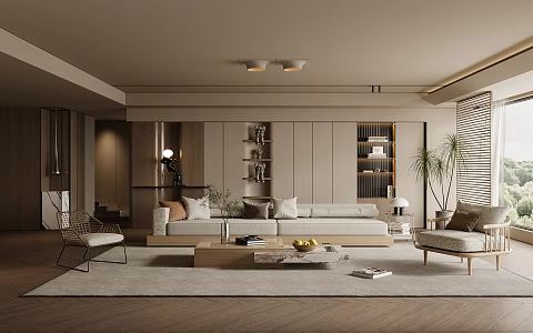 Quiet Ancient Style Home Living Room Sofa Coffee Table Combination Leisure Sofa Chair Decorations Ornaments Background Wall 3d model