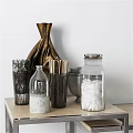 Home Living Essentials With Glass Jars Cotton Pads Straws Cloth Bag And Wooden Tray