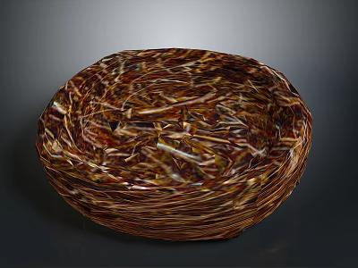 Natural Woven Basket With Round Shape And Warm Brown Intricate Texture 3d model