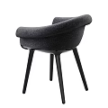 Modern Gray Fabric Accent Chair With Curved Armrests And Black Wooden Legs